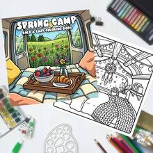 1 Spring Camping Themed Coloring Book, 24 Single-Sided Pages, Featuring Adorable Camping Scenes, Outdoor Adventure, Suitable For Beginners, Nature, Relieve Stress, Enjoy Spring Life, Spring Activities, Camping Enthusiasts, Nature Lovers, Road Trip - Single Piece - View 5