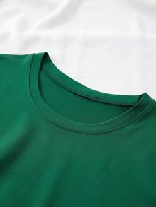 Women's Casual Short Sleeve T-Shirt - Happy  Face Print And Inspirational Lettering, Comfortable Crew Neck, Versatile All-Season Top, Loose Fit, Breathable Fashion T-Shirt, Printed T-Shirt, A Must-Have For Fashion Enthusiasts. ZOIH - 墨綠色 - 查看 5