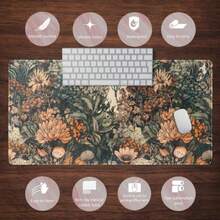 Tapete de computadora estético bohemio de flores silvestres grande, alfombrilla de mouse para juegos, tapete para teclado XXL, accesorios de computadora de oficina para mujeres, con bordes cosidos - Plantas oscuras estéticas - Ver 6