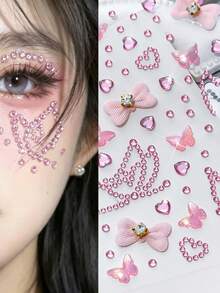 1 Tờ Hình Dán Đá Quý Hình Trái Tim & Bướm Màu Hồng, Đá Pha Lê Lấp Lánh, Hình Dán Cánh Bướm, Nơ, Trang Trí Mặt, Phong Cách Y2K Lễ Hội Âm Nhạc Tự Làm Đá Trang Trí Mắt & Mặt, Tiệc Tùng, Đám Cưới, Hình Xăm Giả, Trang Trí Buổi Hòa Nhạc - Hồng - Xem 4