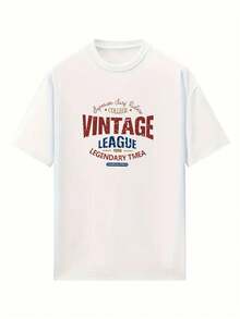 Women's Short-Sleeved T-Shirt, Loose Fit, With Vintage Letter Print And Round Neck, Summer Design, Elegant And Fashionable, Loose And Slimming Top. - 白色 - 查看 2