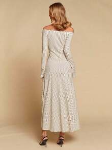 Vestido de mujer de cuello en V elegante, de manga larga, de unicolor, con dobladillo irregular, versátil para ir al trabajo, la oficina, salir, fiestas, bodas y la playa - Albaricoque - Ver 5