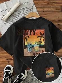 % Cotton [Double-Sided Print], Fashionable Women's Spring/Summer Top, Casual Beach Style, Vintage, Cocktail, Beach, LET'S GET SALTY Love It TEQUILA! Print, Round Neck, Short-Sleeved Women's T-Shirt, Suitable For All Seasons, Can Be Worn As A Base Layer In Spring And Autumn, Can Be Worn Alone In Summer, Unisex Style, Urban Style, Modern High-Strength Cotton Top. - 白色 - 查看 7