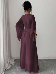 Vestido midi asimétrico con cintura elástica, cuello redondo, hebilla metálica en la cintura y falda acampanada, en color rosa sólido, para mujer, ideal para primavera/verano, ocasiones casuales, de vacaciones, tardes de té, San Valentín, bodas y fiestas, con estilo romántico francés y elegante de Sicilia - Granada - Ver 2