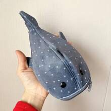 1 pieza Estuche de lápices de lona resistente con diseño de estrella alegre con apariencia de mezclilla, bolsa de papelería con cremallera linda para adolescentes y oficina, almacenamiento de papelería con forma de tiburón, útiles escolares de vuelta a clases - Una pieza - Ver 5