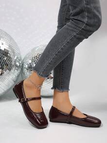Women's Black Buckle Decor Minimalist Ballet Flats, Fashionable Elegant Mary Jane Shoes, All-Season Shoes, Suitable For Professional Wear, Student Wear, Home Wear, Travel Wear, Elegant Elegant Wear, Classic Versatile, Soft And Comfortable, Excellent Experience - Burgundy - View 6