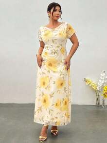 Vestido de manga corta con estampado floral de talla grande - Multicolor - Ver 10