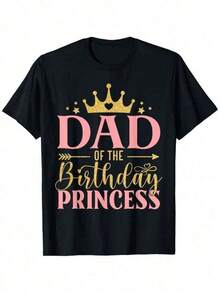 Princess Cotton T-Shirt For Dad's Birthday - Funny Men's Short Sleeve Crew Neck T-Shirt, Black With Gold And Pink Lettering, Perfect Gift For Birthday Celebrations, Birthday T-Shirt - 黑色 - 查看 1
