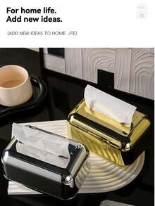 1pc Luxury Nordic Style Tissue Box Holder - Fashionable Metal Texture Desktop Storage Rack, Suitable For Living Room, Dining Room, Bedside Cabinet, Hotel, Home, And Dorm - Silver - View 8