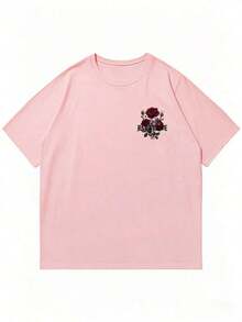 Men's Short-Sleeved T-Shirt With Rose Print, Simple And Versatile, By Zrgoth. - Pink - View 4