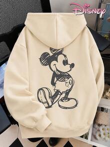 Disney Women's Loose-Fitting Hooded Sweatshirt With Sketch-Line Mickey Mouse Print On The Front And Back. Simple And Artistic Style, Comfortable And Versatile For Everyday Wear, Suitable For Various Occasions. - 杏色 - 查看 5