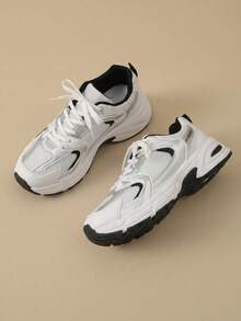 American Retro Contrast Color Running Shoes, Mesh Breathable, Thick Bottom Cushioning, Campus, Street, Daily Wear Template, Running Shoes To Grasp The Relaxation Feeling, 5cm High Casual Shoes - 黑色 - 查看 6