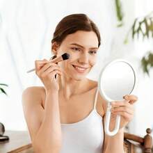 This Is An 85X Handheld Magnifier In White, Offering 1X/80X Magnification. It'S A Compact Travel Mirror For Makeup, Equipped With A 360° Adjustable Handle And A Mirror Surface That Comes With Various Colored Borders. Ideal For Makeup Application - White - View 2
