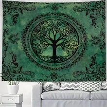 1pc Bohemian Style Green Tree Of Life Tapestry, Suitable For Bedroom Decor, Printed With Tree Of Life Mandala Pattern, Wall Hanging Design For Home Decoration - 1PC - View 1