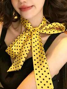 1 pieza Pañuelo de mujer con estampado de lunares en sarga, elegante y de moda, se puede usar como pañuelo decorativo para el cuello, diadema, lazo para el cabello, también adecuado para bolsos, carteras y decoración de ropa, accesorio ideal para todas las estaciones - Amarillo - Ver 2