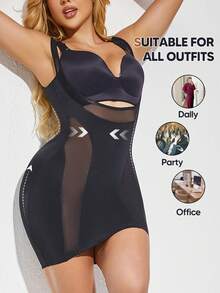 1pc Women Shapewear Slip Dress With Adjustable Straps - Black - View 5