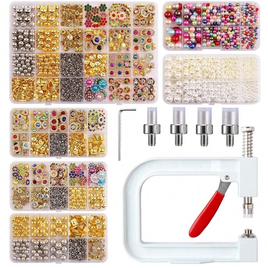 Handmade Pearl Rivet DIY Rivet Setting Tool Machine Pearl Rivet Button Best Decoration - Multicolor - View 1
