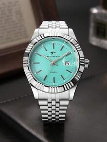 RICECGO 1 chiếc đồng hồ nam quartz dây thép không gỉ, phong cách doanh nhân cổ điển, mặt tròn, có chức năng hiển thị ngày, phù hợp đeo hàng ngày, quà tặng lý tưởng cho sinh nhật và Valentine - Bạc - Xem 4