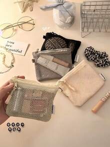 1 chiếc ví mini lưới hai lớp tối giản, ví đựng tiền xu đa năng dung tích lớn, túi đựng mỹ phẩm, túi đựng cáp, tai nghe, vật dụng nhỏ, chìa khóa. - Nhiều màu - Xem 6
