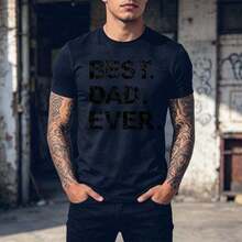 BEST DAD EVER Men's Slim Fit T-Shirt With Large Letter Print And Urban Style. Ideal For Casual Occasions And Family Celebrations. Men's T-Shirt - 黑色 - 查看 2