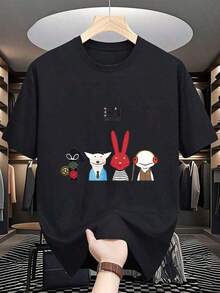 Local Store, Men's Shirts, Men's Clothing, Men's Shirts, Men's Shirt, Muppets 31 Minutos T-Shirt 180G Black And White, Character Print, High Quality, Round Neck, Basic Loose Fit, For Men And Women, Breathable, Versatile, Machine Washable, Comfortable, Size S ~ 3XL, Daily, Casual, Sporty, Summer Essential. - 黑色 - 查看 5