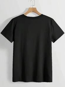Minimalist. 100% Cotton. 1 Piece. Women's Summer Sports T-Shirt, Retro Coconut And Sunset Print, Available In Multiple Colors. Crew Neck Sports T-Shirt For Yoga And Running. Spring And Summer Top. - 黑色 - 查看 2