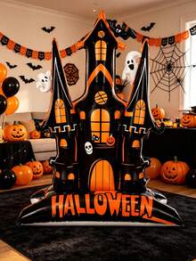 60 Inch Standing Halloween Castle Foil Balloon - Ghost, Bat, Pumpkin, Skeleton Design, Black And Orange Design, No Assembly Required, Indoor/Outdoor Use, Halloween Decoration, Spooky Atmosphere Decor - Halloween Castle - View 6