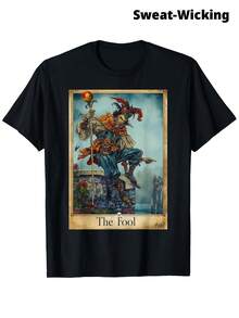 Camiseta Tarot Cards Tarot Card 0 The Fool, Camisetas de Moda, Manga Corta, Estilo Urbano, Camiseta de Manga Corta, Ajuste Cómodo, Camiseta para Hombre, Cuello Redondo, Ultra Suave, Transpirable, Absorbe la Humedad, Regalos - Negro - Ver 1