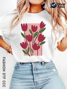 Y2K Women's Elegant Short Sleeve T-Shirt, 100% Cotton, With Creative And Exquisite Design, Heart And Bow Print XO, Modern And Fashionable, Beautiful Gift. - 白色 - 查看 12