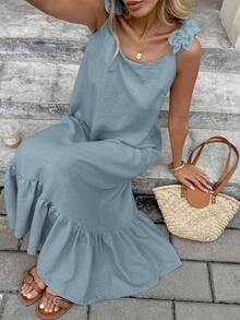 xheSerisse Vestido casual de mujer suelto con volantes en el bajo y sin mangasxhe - Celeste - Ver 6