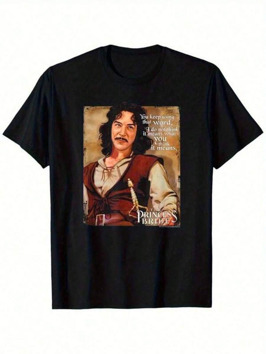 Men's Princess Bride Graphic Tee - Featuring The Movie Quote "Never Fight A Wookiee" And Vibrant Artwork, Retro Design, Comfortable And Loose Fit For Everyday Wear, Holiday Gifts, Pop Culture Apparel, Soft And Breathable Material, Ideal For Fitness Enthusiasts - 黑色 - 查看 1