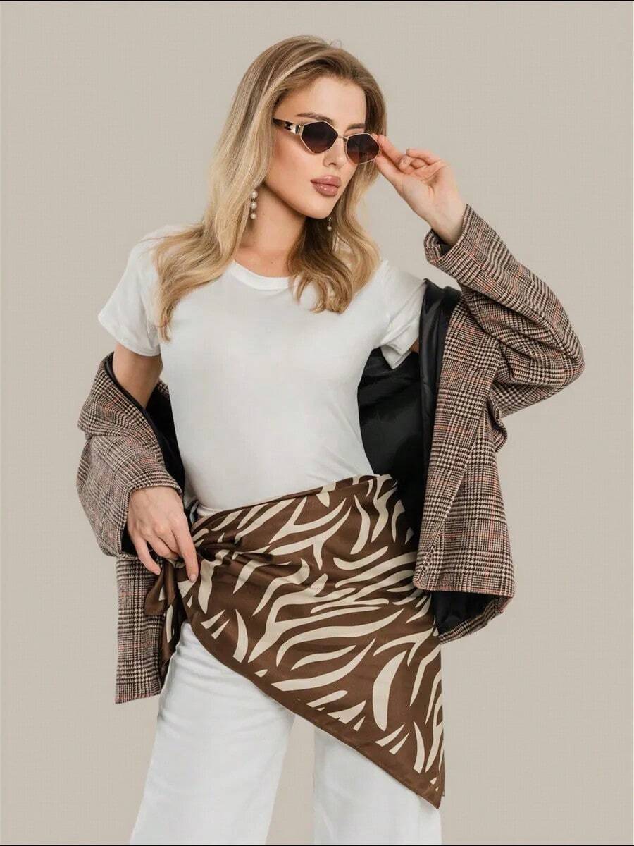 Women's Large Square Satin Scarf 90x90 Elegant Fashion Bandana For Hair And Neck - L7-marrom - 查看 1
