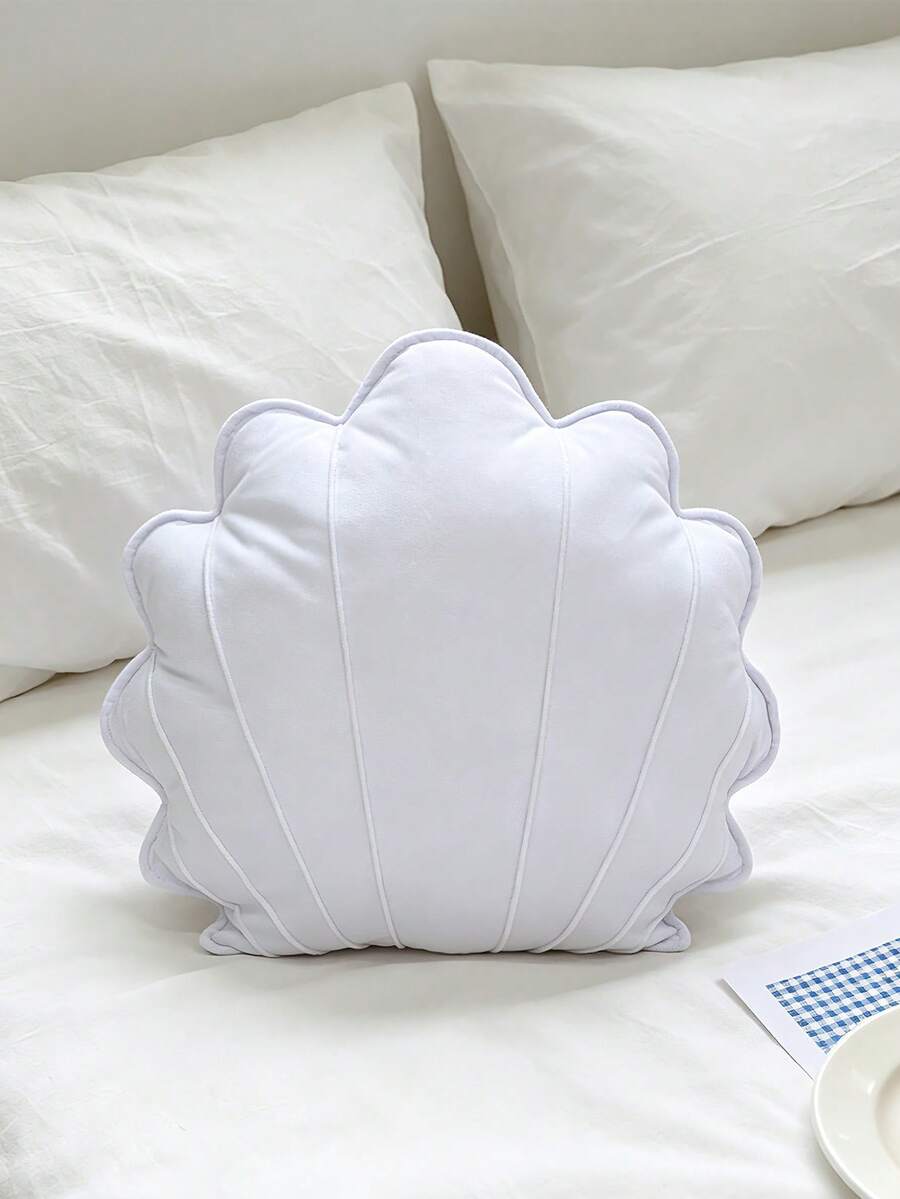 1pc INS Style Pure White Shell Shaped Throw Pillow, Soft & Skin-Friendly Material, Suitable For Healing Beach Style Living Room Sofa Decor, Bedroom Window Seat Backrest Cushion, 3 Size Options - White - View 1