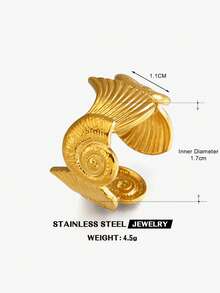 1pc Minimalist Stainless Steel Grooved Open Ring, Suitable For Women's Beach Vacation Wear - Yellow Gold - View 7