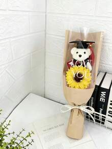 2026 Graduation Gift Sunflower Bouquet, Artificial Sunflower Bear Graduation Bouquet With Doctoral Cap, Suitable As Graduation Gift, Birthday Gift, Teacher's Day Gift For Friends, Classmates Or Girlfriend, Also Can Be Used As Home Decor - Multicolor - View 9