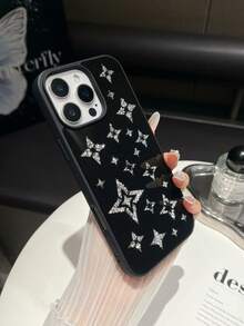 1 pieza Funda de teléfono con espejo de cielo estrellado negro con incrustaciones de rhinestone y revestimiento antideslizante, adecuada para iPhone 17 Pro Max - Negro - Ver 3