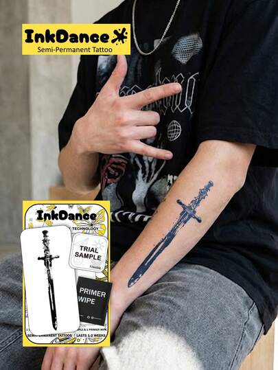 1 Kit "The Shadowforge Blade" New Technology Tattoo Sticker, Temporary Tattoo, Semi-Permanent, Fake Tattoo, Waterproof & Long-Lasting, Sword, Realistic Design, Plant-Based Formula, Ink Dance Gift Festival Body Art D301