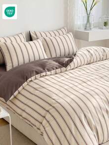 2/3pcs Duvet Cover Set, Home Textiles, Minimalist Style, Brown And Blue Stripes, Comfortable And Breathable Bedding Set, Soft And Anti-Pilling, Duvet Insert Not Included, Suitable For All Sizes Of Large And Small Beds, Suitable For All Seasons, Interior Decor, Oeko-Tex Certified - Multicolor - View 5