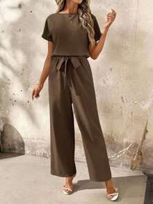 Clasi Pantalones de peto casuales de unicolor y plisados para uso diario de mujer - Café integral - Ver 5