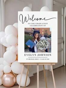 Cartel de Bienvenida de Graduación Personalizado con Foto Personalizada, Nombre, Escuela y Año de Graduación - Cartel de Fiesta de Graduación Personalizado para Graduado 2026, Decoración de Graduación - Multicolor - Ver 8