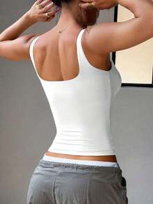 Sports Women's Summer Casual Solid Color Camisole, Sleeveless Backless With Chest Pad Slim Fit Sports Tank Top, Suitable For Yoga, Running, Workout, Daily Wear - White - View 3