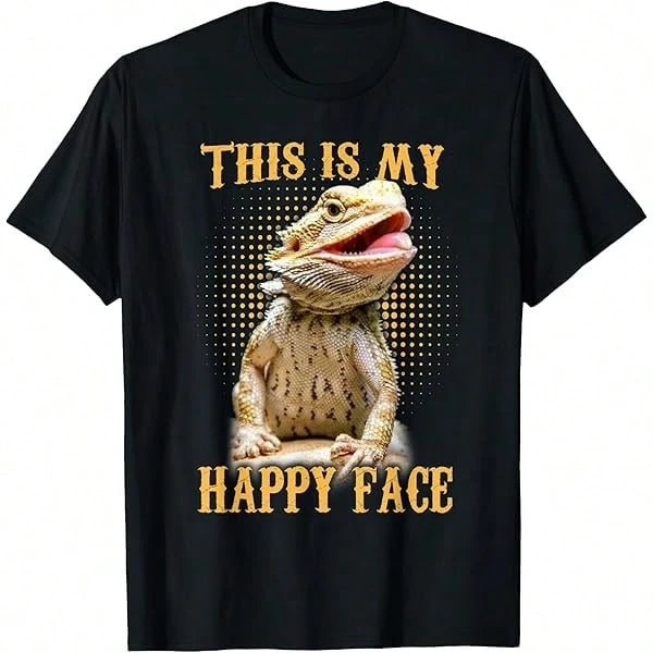 Men'S cotton 100% | hot stampin print T-shirtThis is My Happy Face Beard Draon Funny ift Boy irl T-shirt, 100% Cotton, 180 - Preto - Ver 1