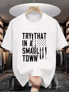 Vintage Graphic Crew Neck Loose Fit T-Shirt, Ideal For Small Town Casual Style, Loose Spring Tops, Fashionable Summer Basics, Fun Clothing With Black And White Options, Gift For Fashionable Men - 白色 - 查看 2