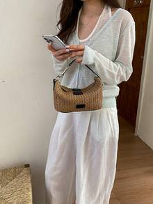 SHIMEINI 1pc New Fashion Straw Dumpling Bag, Versatile Shoulder/Crossbody Bag Suitable For Women, Daily Use, Work Commute, Vacation, Holiday, Party, Shopping, Gift - Black - View 3