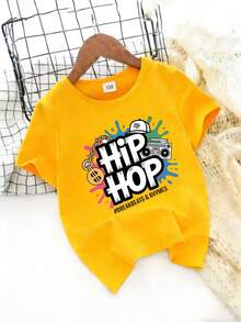 Hip-Hop Style T-Shirt For Boys And Girls, With Urban Culture Prints, Perfect For Casual Street Dance Performances - 黃色 - 查看 1