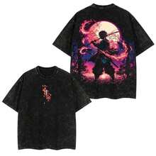 Camiseta Vintage para Hombre de Kamado  de : The Train of the Infinity Arc, Tejido Grueso Lavado, Estilo Anime Clásico, Agradable al Tacto, Cómoda, Versátil para Uso Diario, Corte Holgado, Estilo para Parejas - Negro - Ver 1