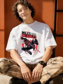 Miles Morales Spider Man Action Pose Graphic T Shirt 100 Percent Cotton Mens T Shirts MARVEL  Marvel Universe  Superhero Men's Summer Outfits Men's Clothes Mens Tops Streetwear Mens Gift Ideas Innerwear Or Outfits,Mens Fashion - trắng - Xem 4