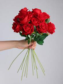 100pcs Artificial Roses, Deep Red Roses, Faux Flowers, Suitable For DIY Wedding Bouquets, Table Centerpieces, Bridal Shower, Valentine's Day Decor, Baby Shower Decor, Home Decor, Living Room Decor, Dining Table, Wall, Garden, Wreath, Bedroom Decor And More - Red - View 3