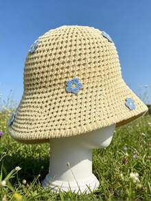 1pc Women's Fashionable Solid Color Daisy Straw Hat, Soft & Breathable, Suitable For Camping, Beach, Travel, Hiking And Various Occasions - A - View 7
