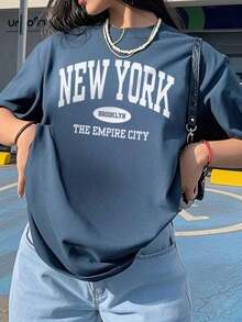 Men's Fashion Explosion Short Sleeves. Women's Casual Loose Summer T-Shirt With Letter Print, Versatile Everyday Casual Fashion. Printed T-Shirt, Vacation - 藍色 - 查看 4